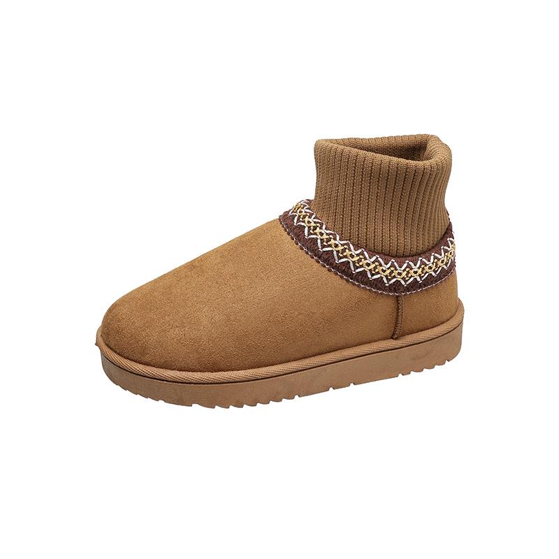 Casual Ethnic Style Embroidered Snow Boots Women  Soft Bottom Short Plush Winter New Warm Knitted Chelsea Boots Plus Size 42