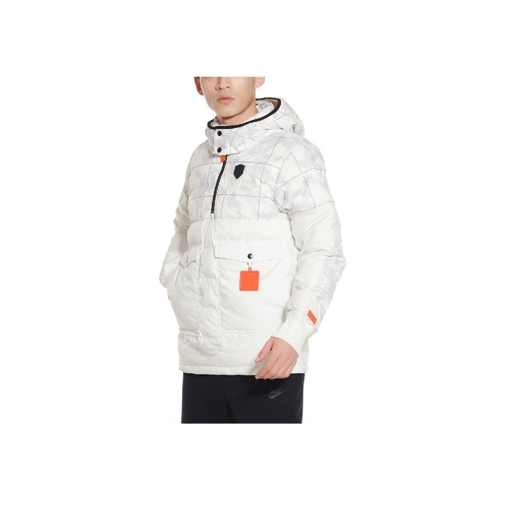 Nike LeBron Hybrid Warm Plaid Hooded Half-Zip Pullover Down Jacket Men Outerwear White AT3905-121
