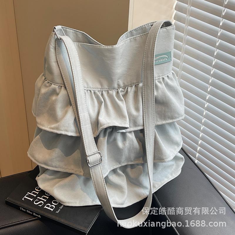 Korean ruffle edge cloth bag women's 2025 new trend fashion niche tote bag large capacity shoulder messenger bag