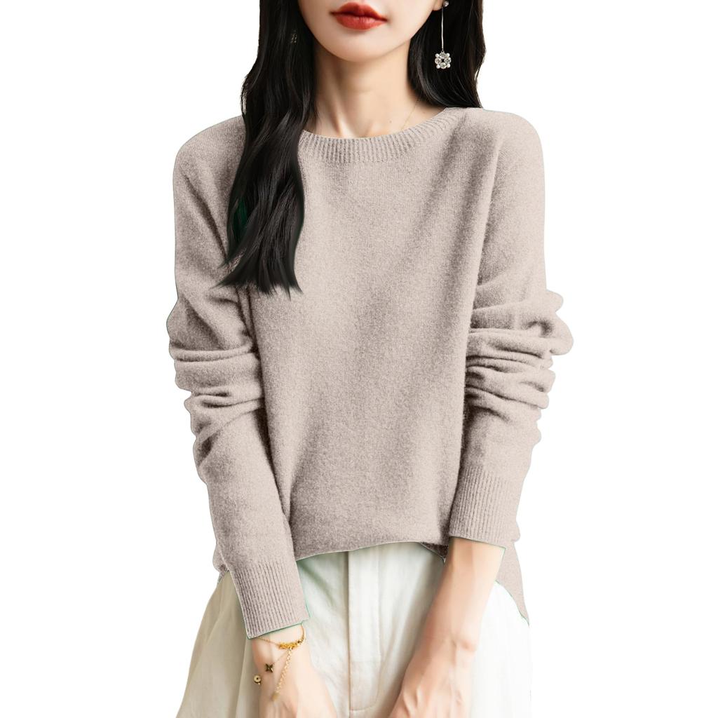 Women's Fashion Knit Round Neck Pullover Base Layer Sweater Color Long Sleeve Top