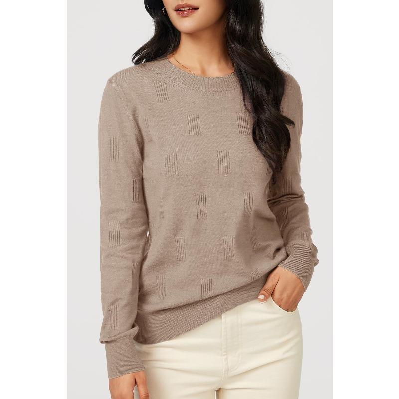 Women S Casual Knitted Pullover Sweater Round Neck Long Sleeve Solid Color