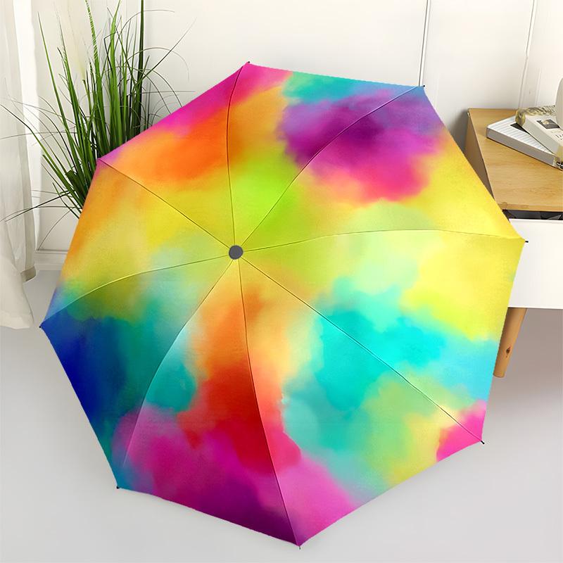 

1pc Watercolor Circle Pattern Automatic Umbrella Portable Home Essential Umbrella, Iron Umbrella Structure Suitable for All Seasons yy251123166