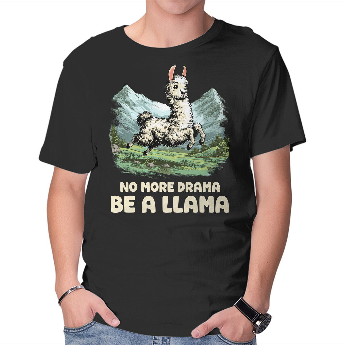 Unisex Crew Neck T-Shirt Drama Llama Graphic Short Sleeve Casual Tee XXXL