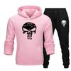 Worn-skull Men Hoodie & Jogger Set Front Vintage Scratched Skull Chest Print, Slim Bone Mark on Trousers, Thick Fleece Outfit for Outdoor Day Trips