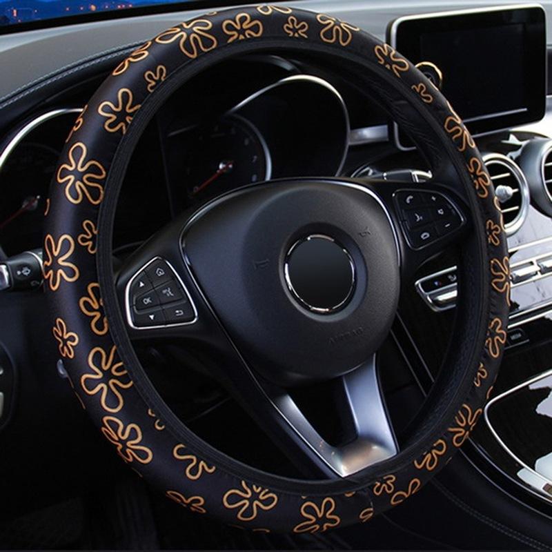 38cm Car Steering Wheel Cover Flowers Print Anti-slip Universal Auto Steering Wheel Protector Interior Accessories