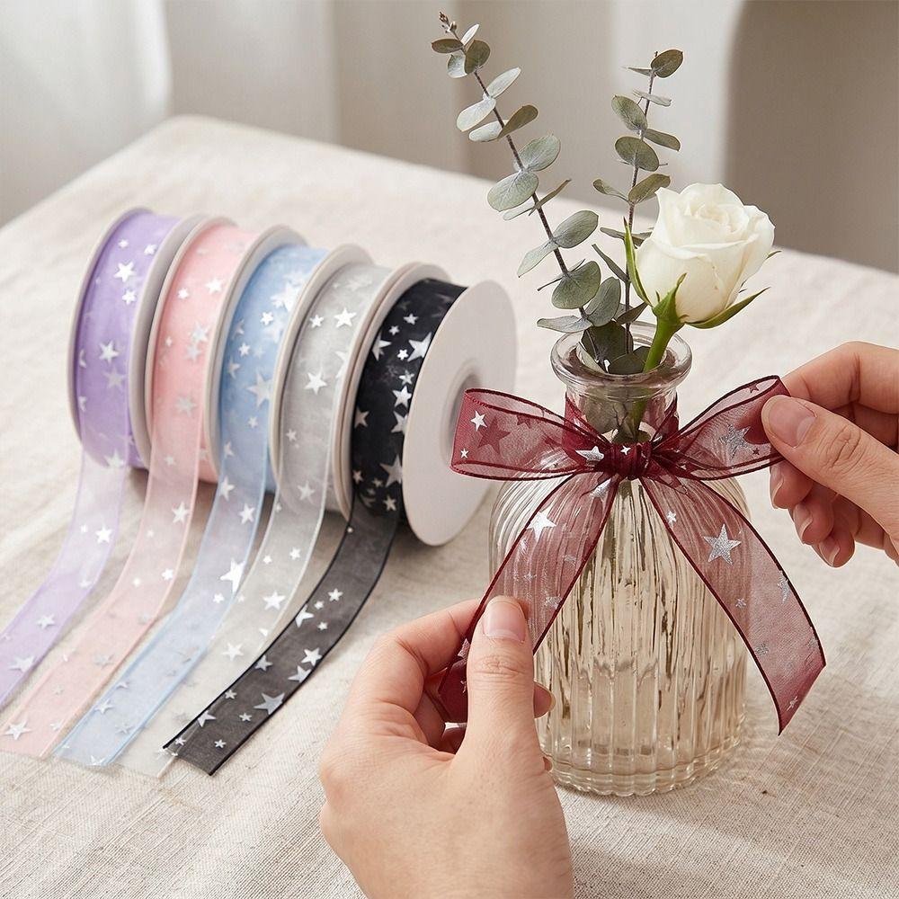 2.5cm Star Silk Ribbon Polyester Floral Bouquet Ribbon Creative Gifts Packaging Material