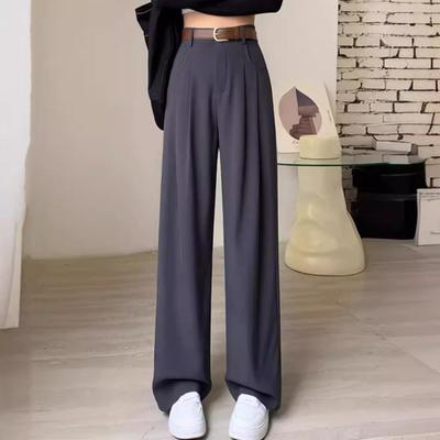 Pantalon long pour femme avec boutons, fermeture éclair, taille haute, pantalon de bureau avec poches, couleur unie, coupe droite
