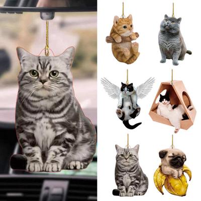 1/6Pcs Car Pendant Cat Design Acrylic Hanging Decoration with Lanyard Kitten Car Rearview Mirror Hanging Accessory