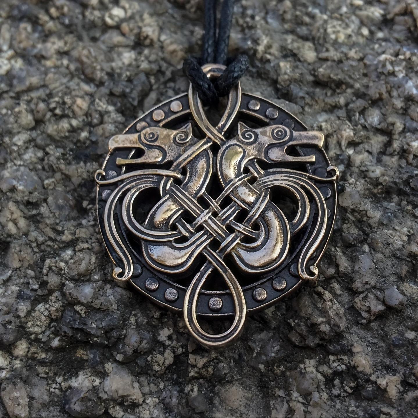 Винтажное Viking Две Головы Волка Подвеска Ожерелье Мужские Украшения Цепочка для Свитера бронзовый