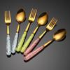 Gold Ceramic Handle 24-Piece Western Cutlery Set