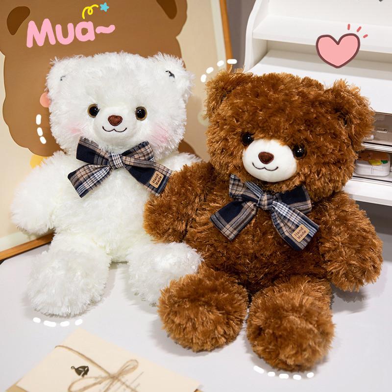 Adorable Brown And White Bow Tie Teddy Bear Plush Doll Perfect For Gifts And Promotions