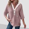 Women's Fashion Colour Block Sleeve Hooded Button V-Neck Casual Hooded Sweatshirt Top