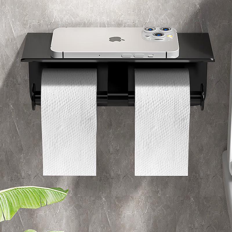 Doppel-Toilettenpapierhalter aus Edelstahl mit Ablagefach für das Handy