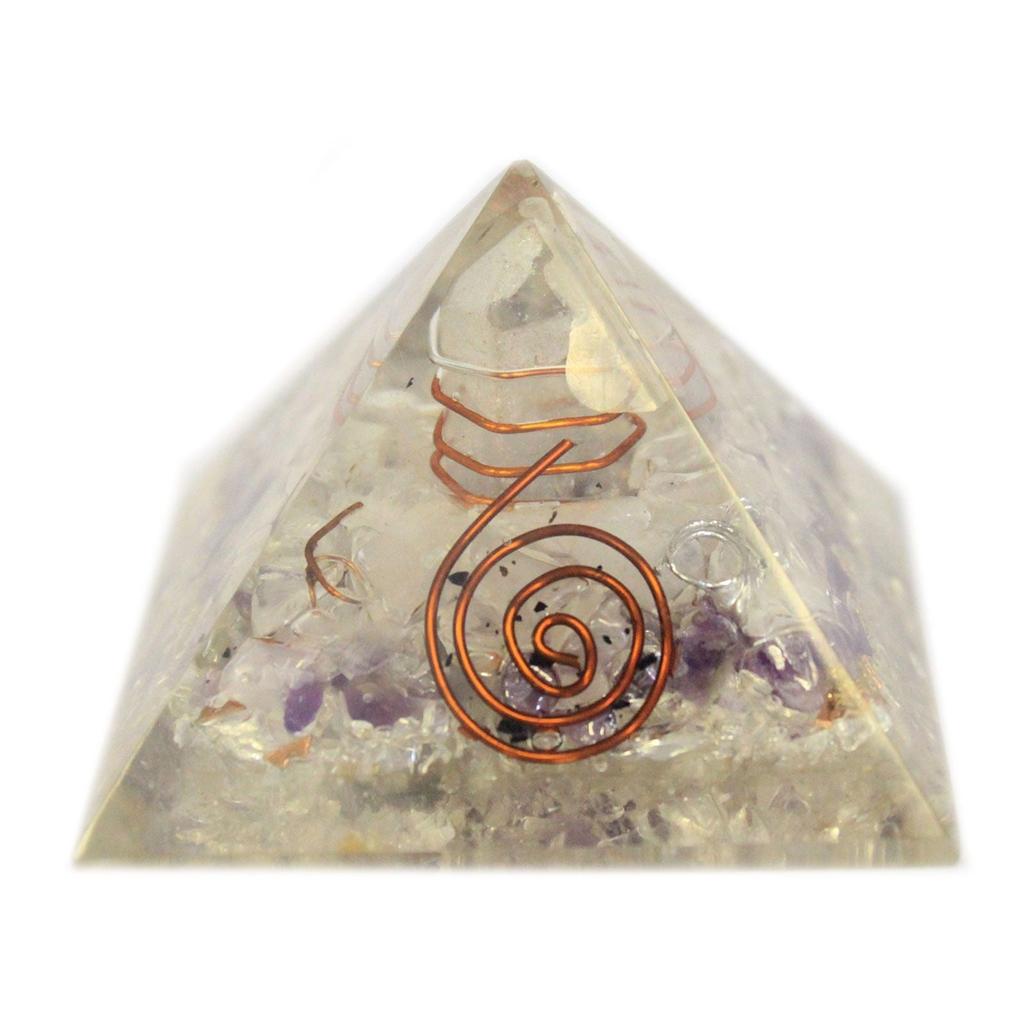 Orgonite Pyramid With Crystals and Copper, 55mm