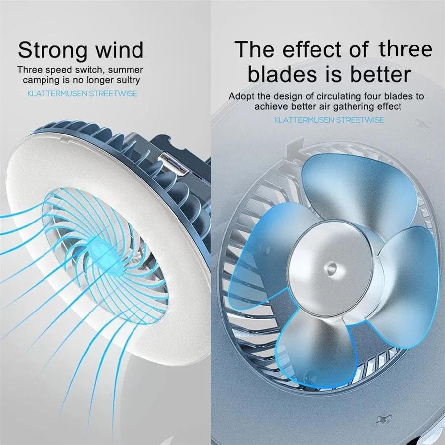 Multifunction Waterproof Rechargeable Fan Camping Light Outdoor Tent Lamp Fishing Hiking Fan Lamp Portable Emergency Night Light