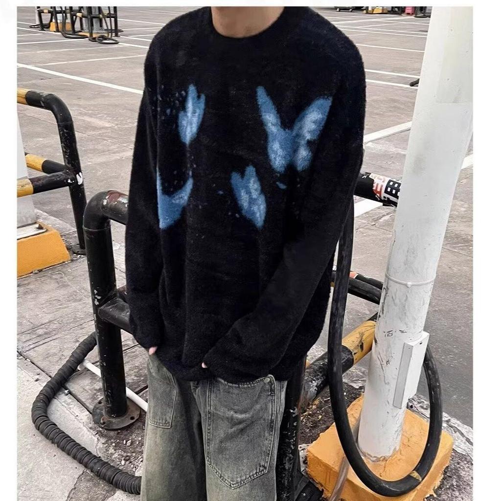 Unisex Butterfly Round Neck Sweater - Trendy, Soft & Fluffy Knit for Winter