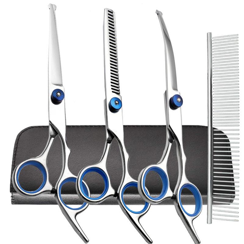 Pet Grooming Scissors Round Head Professional Stainless Steel Dog Hair Scissors Durable Pet Shears Animal Cutting Portable Set