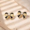 Classy Party Jewelry 1 Pair Sparkly Rhinestone Bow Knot Stud Earrings for Women, Faux Pearl Romantic Date Night Accessories Ribbon Earrings, Statement