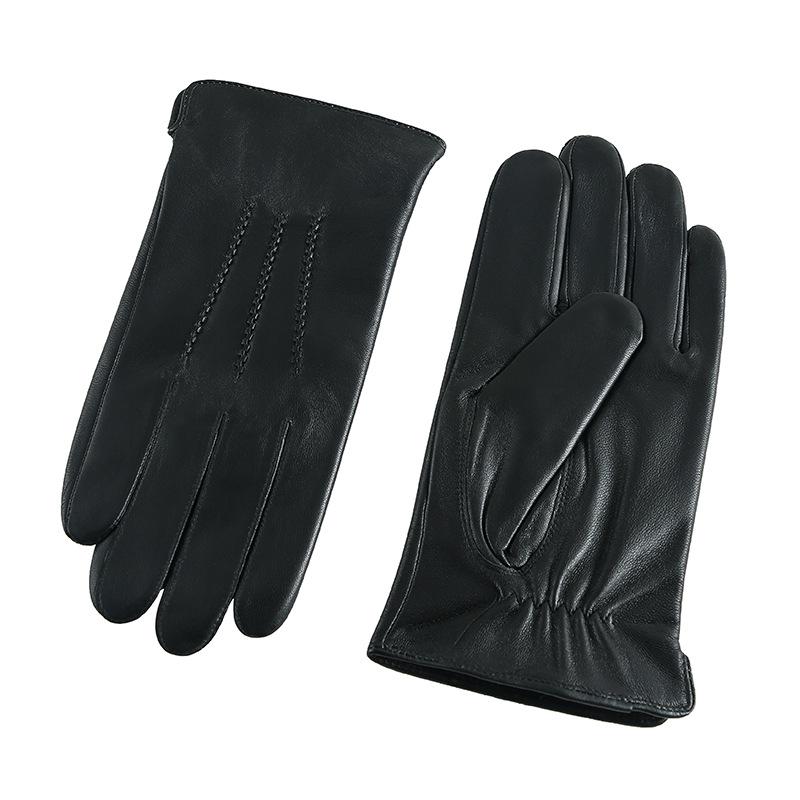 European & American Men's Sheepskin Leather Gloves with Wool Lining - Winter Warm, Plus Velvet, Windproof.