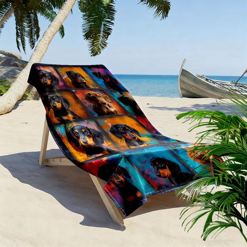 Dackel Puzzle Print Strandtuch, Großes Weiches Schnelltrocknendes Handtuch für Strand Camping Schwimmen