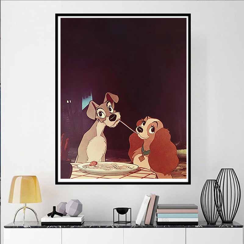 Disney Diamond Painting 5D Lady and The Tramp Pasta Scene Illustration Cartoon Movie Cross Stitch Embroidery Handmade Gift Home Decoration