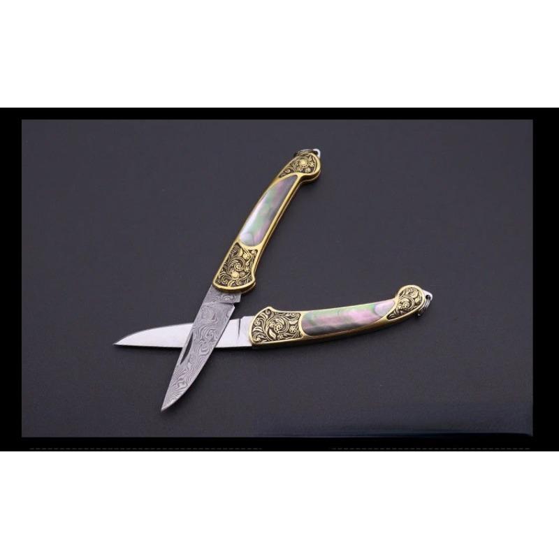 High Quality Sharp Brass Handmade Shell Exquisite Portable Express Unpacking Folding Knife Fruit Keychain Mini Knife