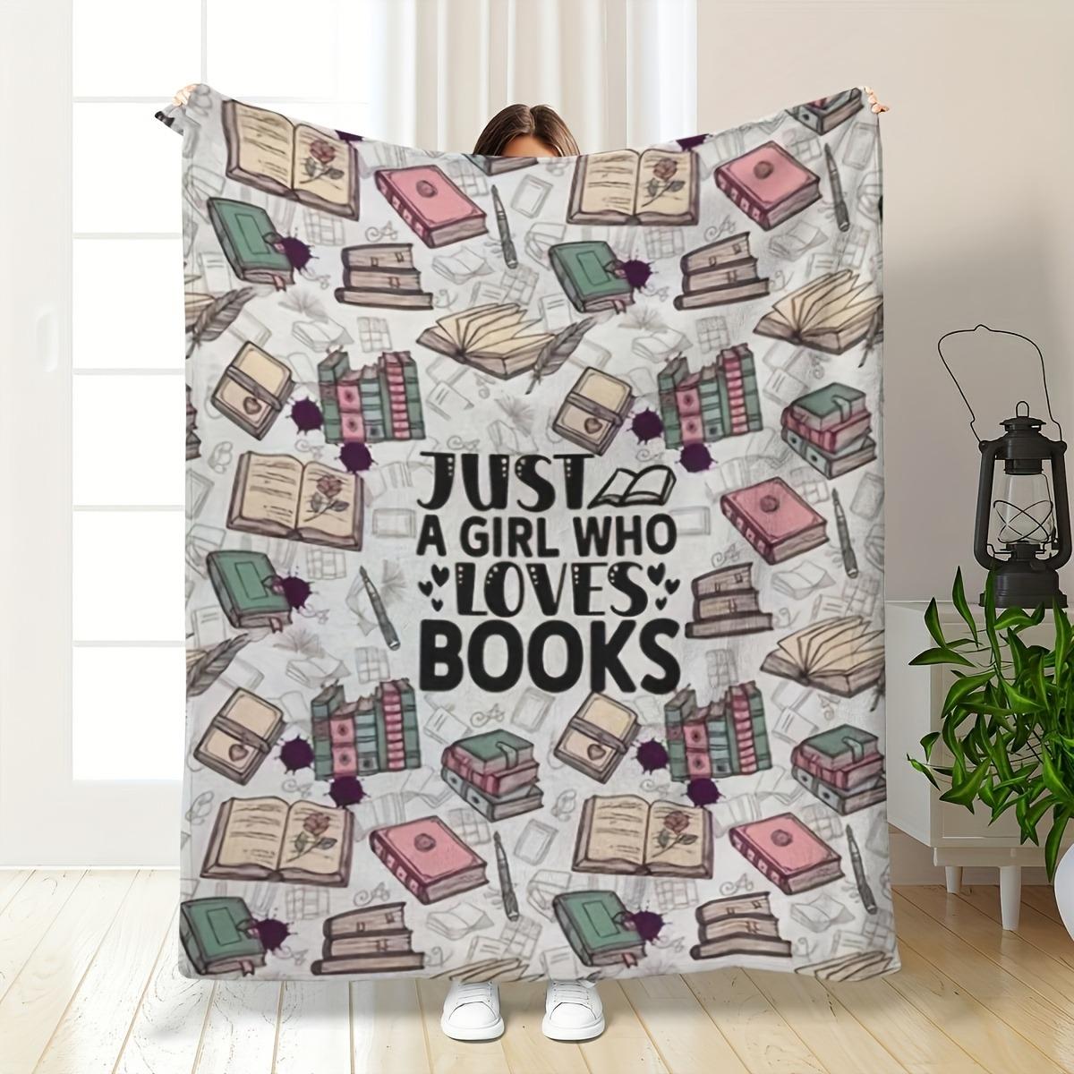 

Cozy Warm Flannel Throw Blanket Just A Girl Who Loves Books Machine Washable Bookworm Gift Reading Nook Home Decor Blankets 75x90cm