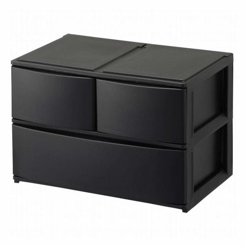 Sanka POSDECO Drawer Storage Box, Wide, 2-Deep (3-Drawer), Black, Fits Color Boxes Perfectly, Rubber Stoppers Prevent Slipping, Stackable Chest with L