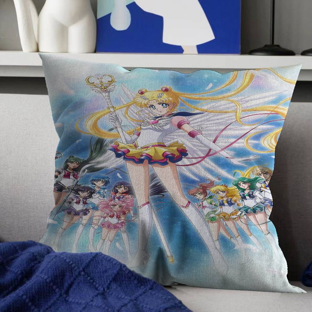 Lovely S-Sailor M-Moon Pillow Covers Cartoon Sofa Decorative Home Double-Sided Printing Short Plush Cute Cushion Cover