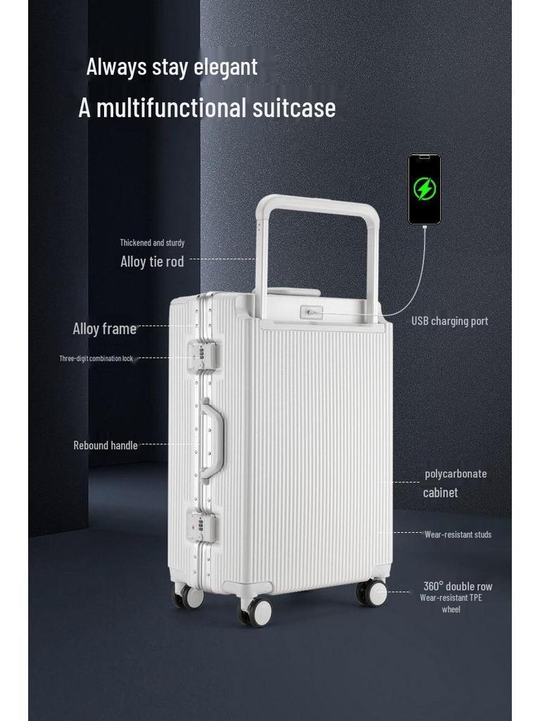Influencer Silent Student Suitcase - 24" Wide Handle, Aluminum Frame, Durable Universal Wheels