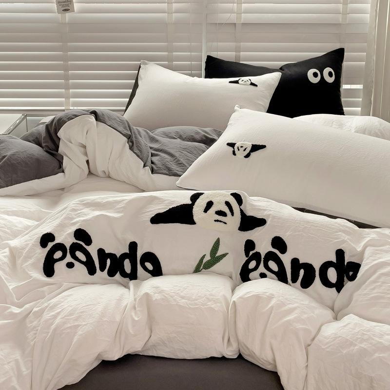 Class A Ins Pure Washed Cotton Bedding Four-Piece Set Quilt Cover Quilt Cover Bed Sheet Person Student Dormitory Three-Piece Set