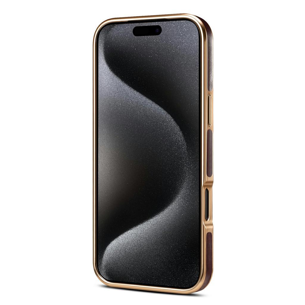 DENIOR A01 For iPhone 17 Pro Max Case Waxy Texture Genuine Cow Leather Electroplating Back Cover