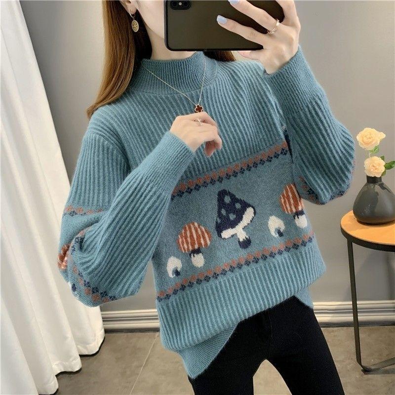 Sweater for Women Autumn Winter Thickened Warm Knitted Stretchy Long Sleeve Tops