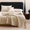 Coperta Morbida Traspirante in Mussola Waffle di Cotone 100% con Frange per Divano Letto Ufficio Viaggio