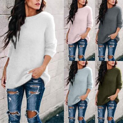 Fashion Women Round Neck Knitwear Casual Top Pullover Long Sleeve Sweater