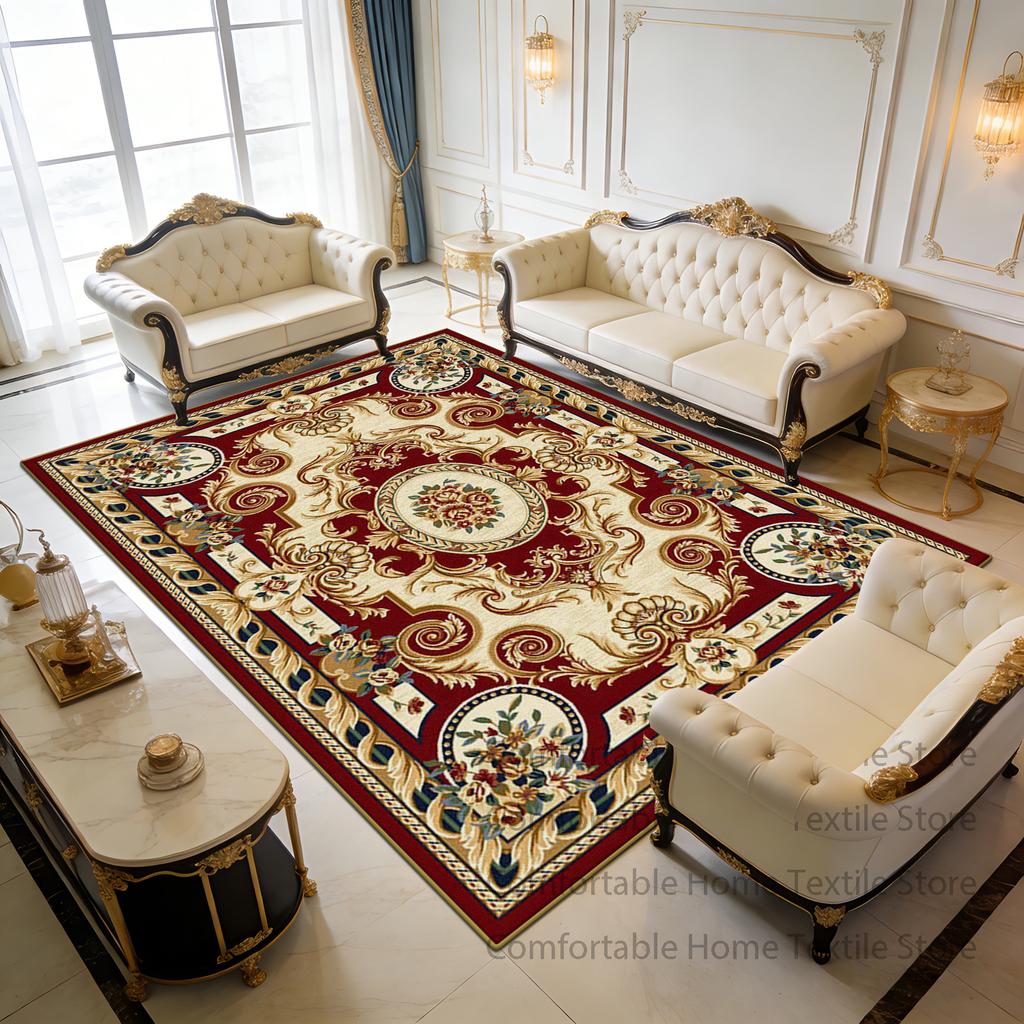 Alfombra de Sala de Estar con Flores Europeas de Lujo Área Grande Antideslizante Alfombras Suaves Decoración Dormitorio Fácil de Limpiar Felpa Corta Felpudo de Suelo