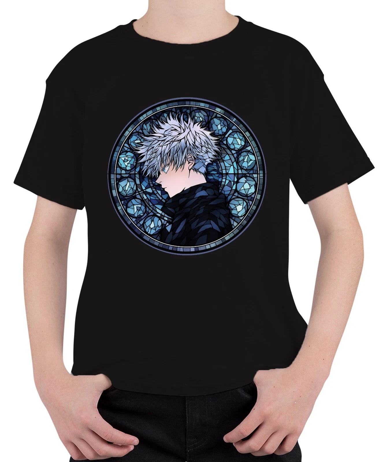 Anime weißes Haar Seitenprofil Buntglas Kreis düster Geschenk Unisex Kinder T-Sh XXXXL