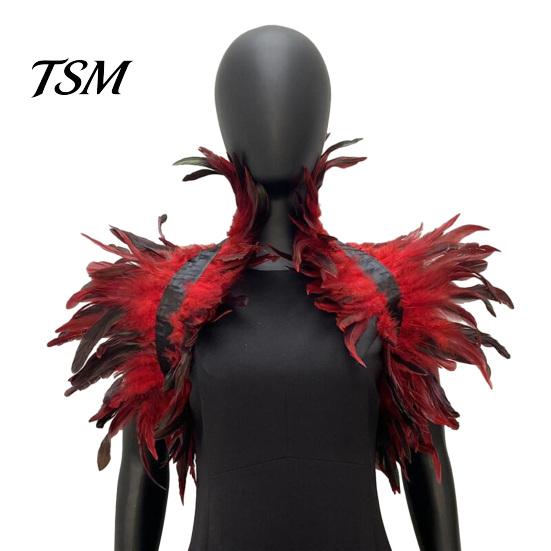 Keine Reizung Feder Schal Stola Schulterwickel Umhang Weich Verstellbar Retro Gotischer Kragen Mit Schwarzem Satinband Cosplay Party Körper Bühnenperformance
