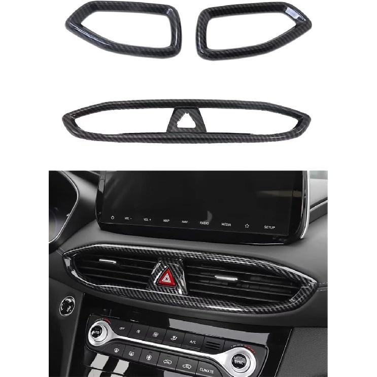 Kadore for 2019-2023 Hyundai Santa Fe Carbon Fiber Style Center Side Air Condition Vents Outlet Cover Trim 3-pc