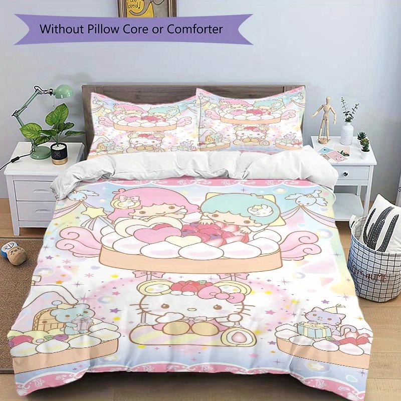 3pcs Little Twin Stars & Hello Kitty Bedding Set - Includes 1 Quilt Cover and 2 Pillowcases, Comfortable Bedding with Stylish Design for Bed