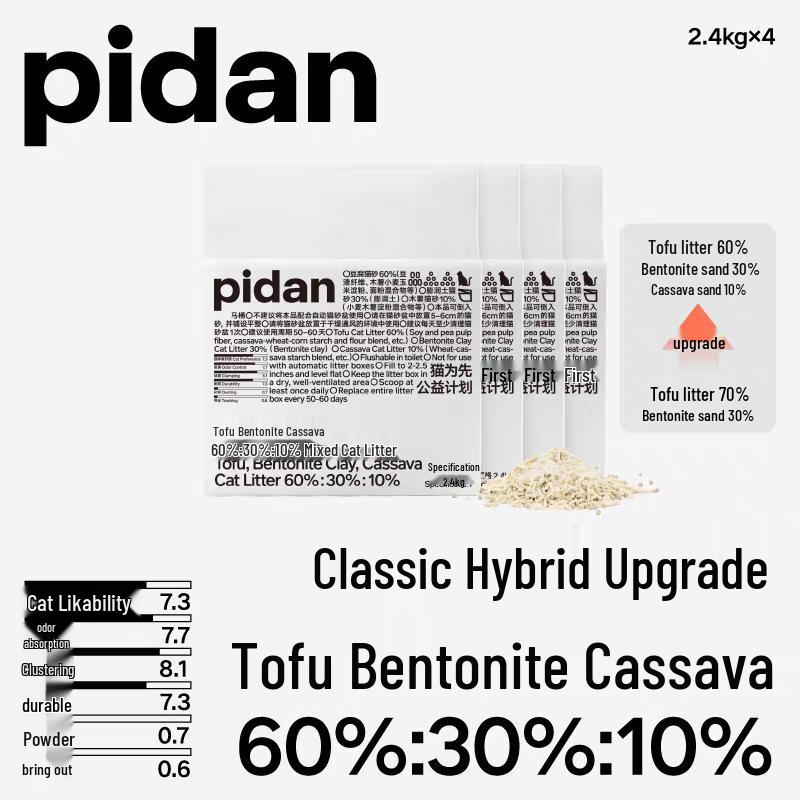 Lettiera Deodorante Senza Polvere Pidan per Gatti: Classico Mix Tofu-Bentonite al Profumo di Caffè, 4 Sacchi.
