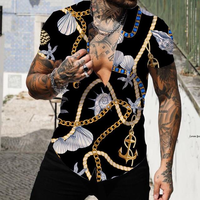 Pánské košile Krátké Luxusní košile s límečkem Lapel Prom Vysoce kvalitní topy Pánské oblečení Slim Fit Tričko 5xl Barokní potisk Volná trička