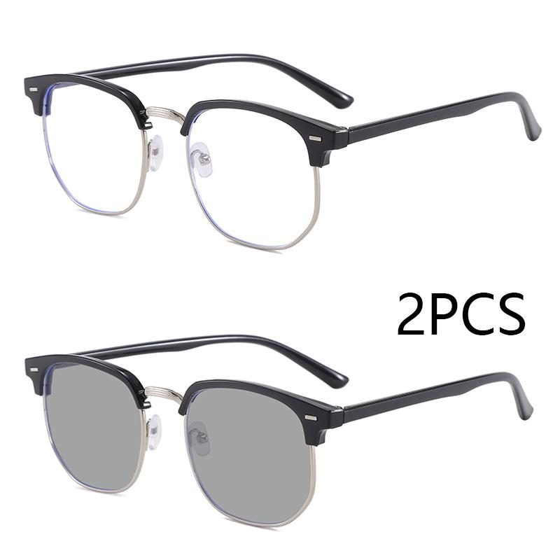 

2Pcs Fashion Unisex Square Plain Glasses For Men Women Frame Glasses Polygon Eyeglasses Gentle Black Anti Blue Light Glasses