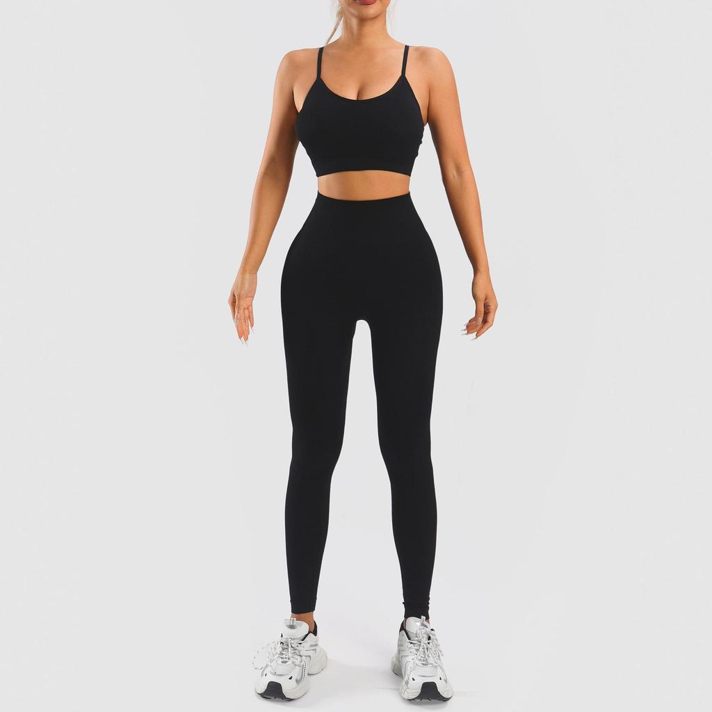 Sport-Camisole mit Raffung BH-Set: Kurzärmeliges Crop-Top & High-Waist-Leggings für Yoga & Fitness