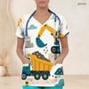 Women Plus Size V Neck Short Sleeve Scrub Top Leopard Heart Golden Feather Ornate Print Nurse Uniform Top