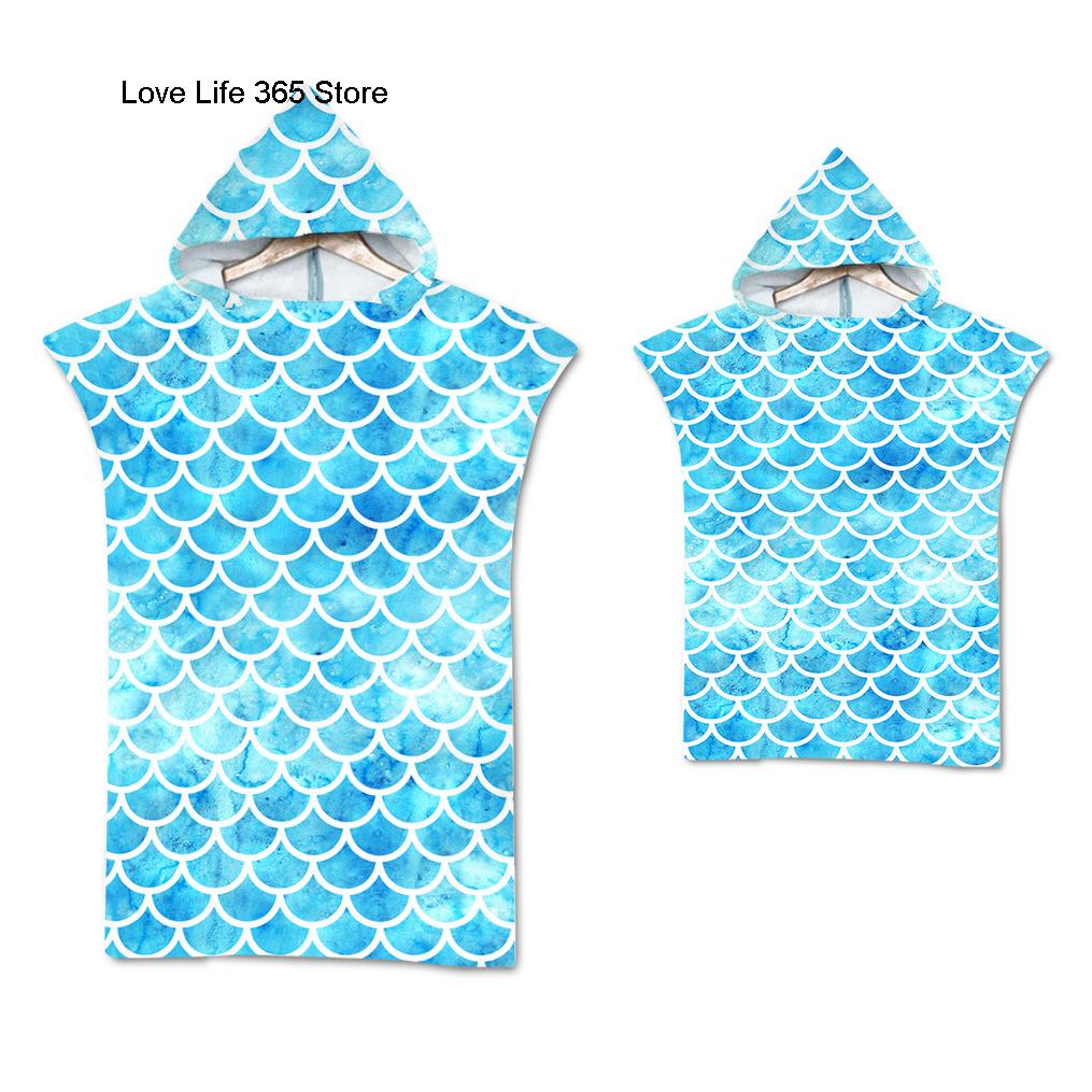 Rainbow Scale Microfiber Beach Towel Quick Dry Hooded Cloak Wetsuit Towels Adult Kids Parent-Child Poncho Bathrobe for Swim Surf