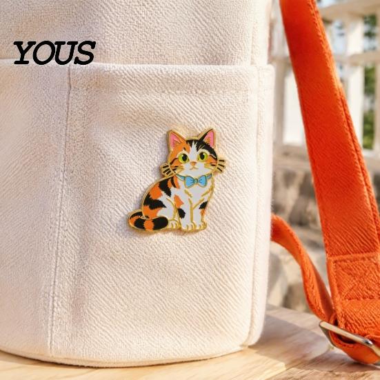 Clothes Accessory Enamel Bow Tie Cat Brooch, Cartoon Kitten Metal Badge Theme Brooch Pin, Hats Bags Scarves Decorative Shape Accessories