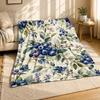 Watercolor Blueberry Botanical Plush Throw Blanket Fruit Floral