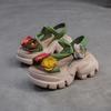 Johnature Retro Flower Peep Toe Platform Sandals Breathable Genuine Leather Versatile Women's Shoes