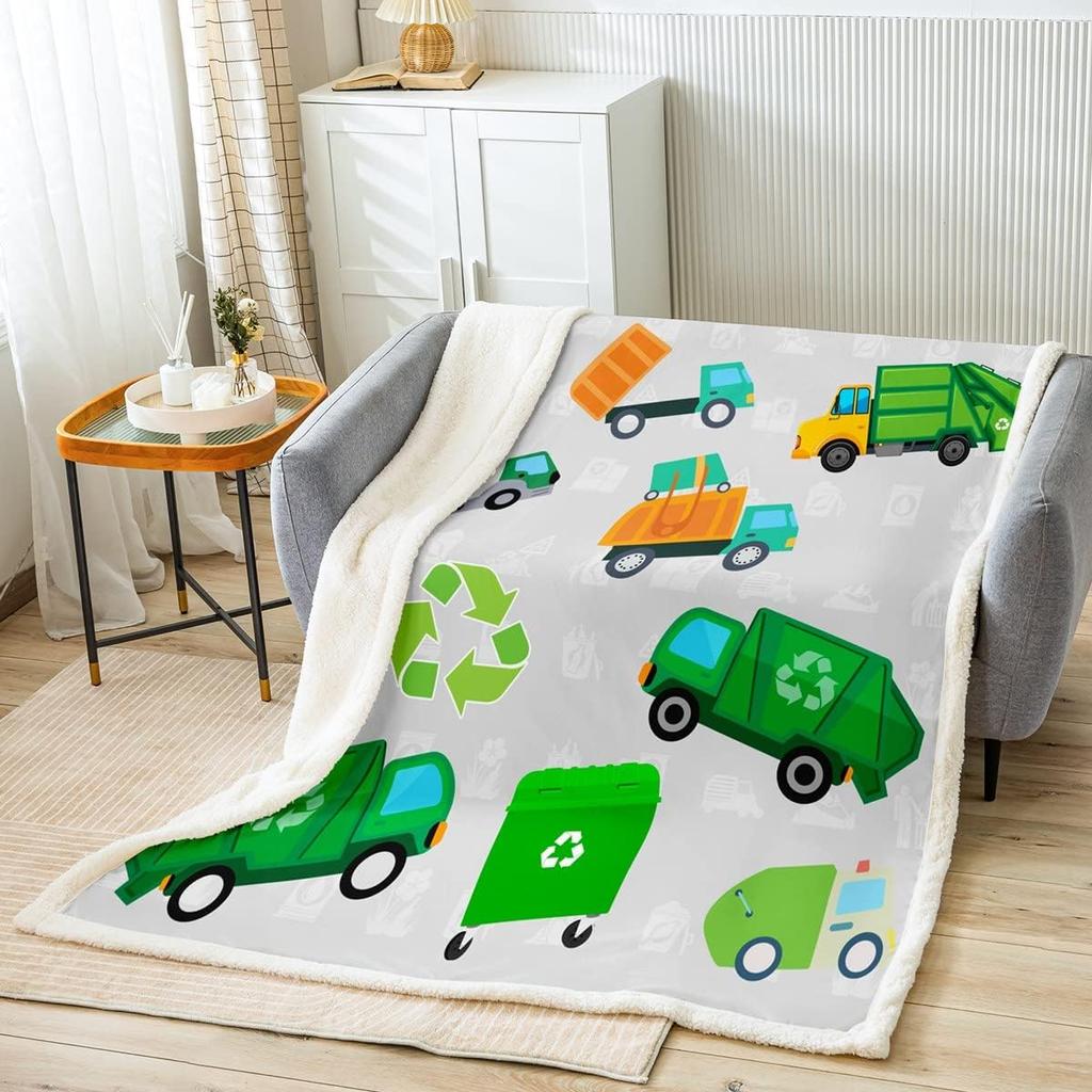Garbage Truck Blanket Soft Fleece Throw Recycling Theme Kids Room Decor Educational Gift Baby Gift